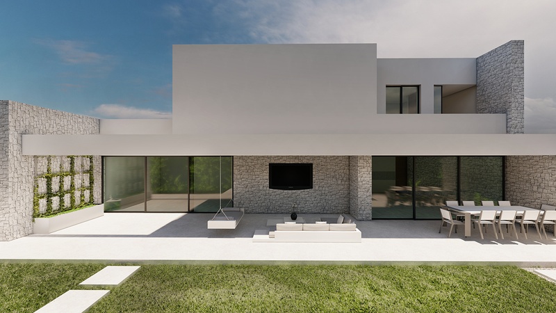 Modern house with lawn