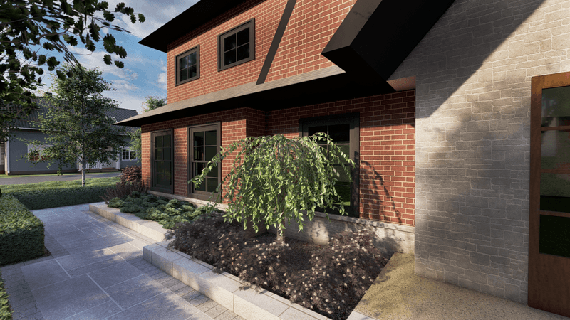 3d rendering of a planter in front of a house in Toronto, Ontario.